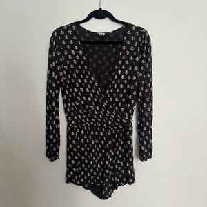 Billabong Charcoal Floral Long Sleeve Romper